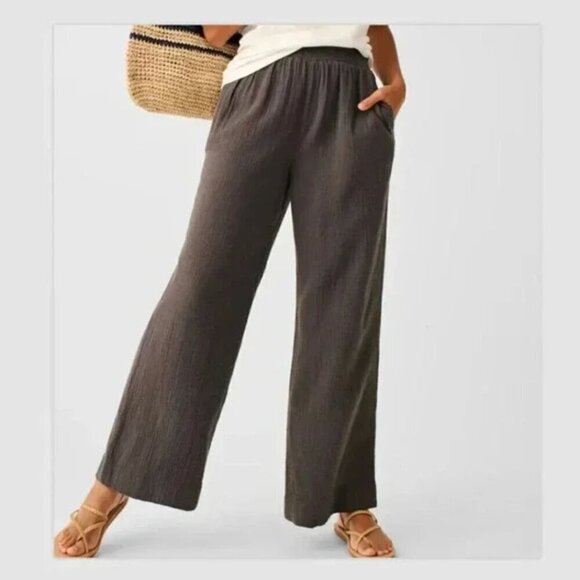 Faherty Pants - Faherty Dream Gauze Wide Leg Pant Size S Washed Black Gray Organic Cotton Lounge